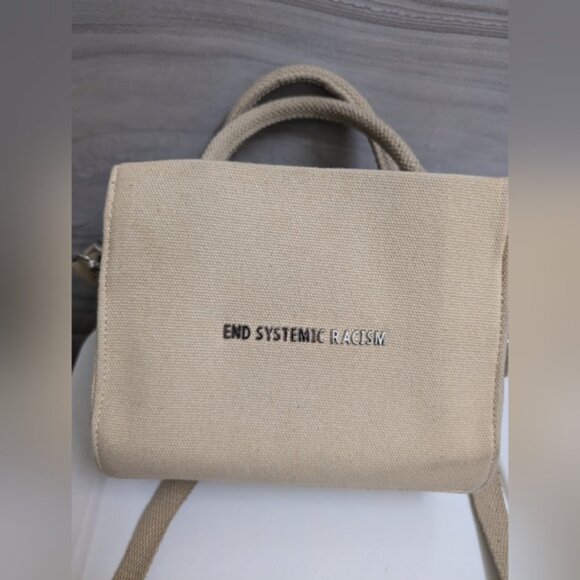 Brandon Blackwood ESR End Systemic Racism Canvas Tan Crossbody Mini Tote Bag - Picture 8 of 13